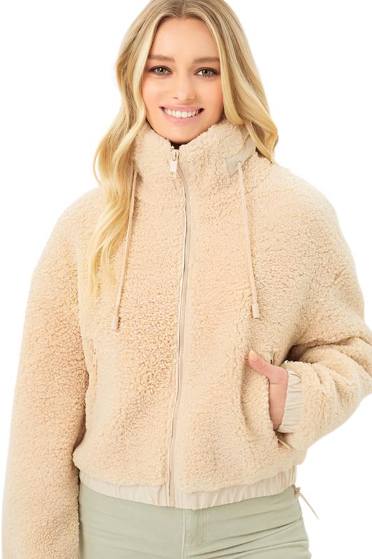 Love Tree Teddy Fleece Zip-Up Sweater - Caramel - Front View