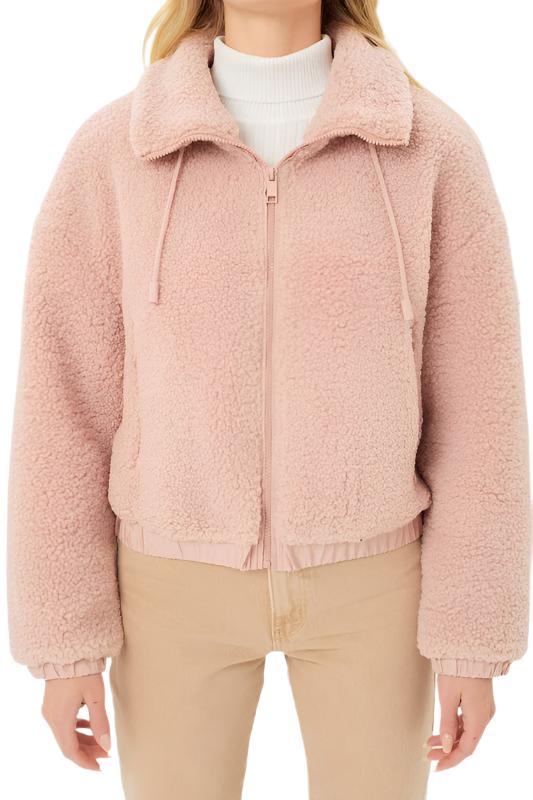 Love Tree Teddy Fleece Zip-Up Sweater - Mauve - Front View