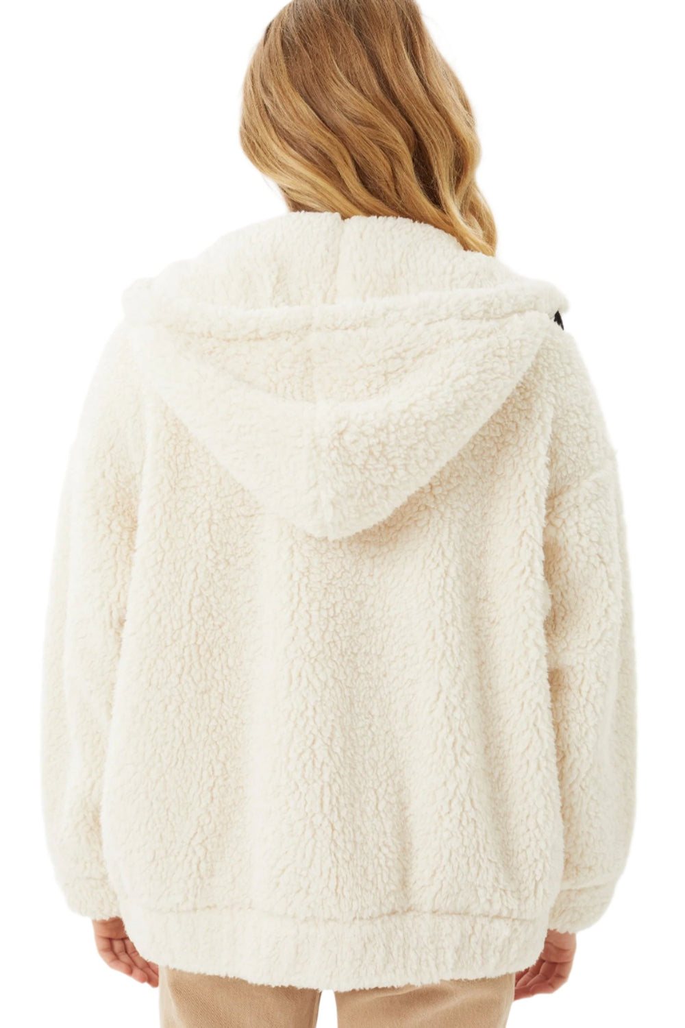 Love Tree Sherpa Brushed Zip-Up Hoodie - Natural - Back View