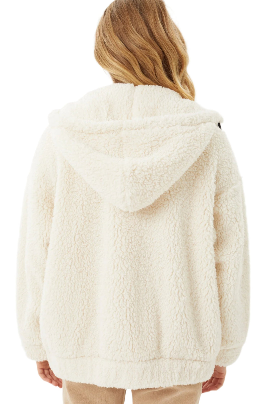 Love Tree Sherpa Brushed Zip-Up Hoodie - Natural - Back View