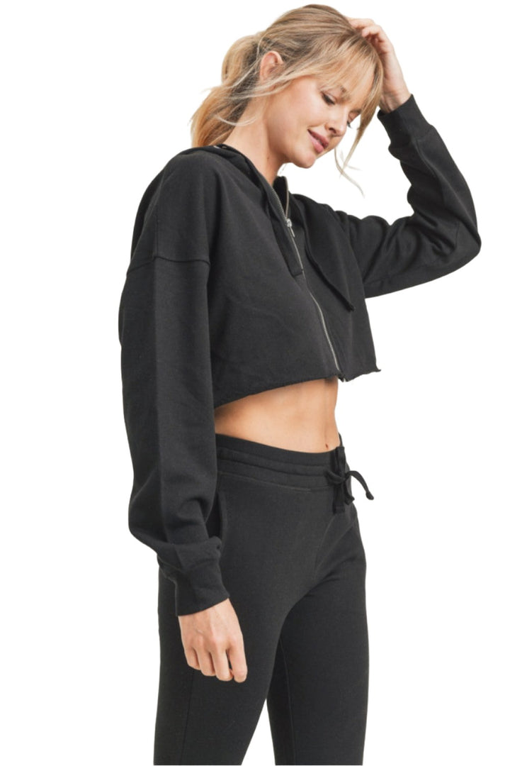 Mono B French Terry Cropped Zip Up Hoodie 9755 - Black - Side View