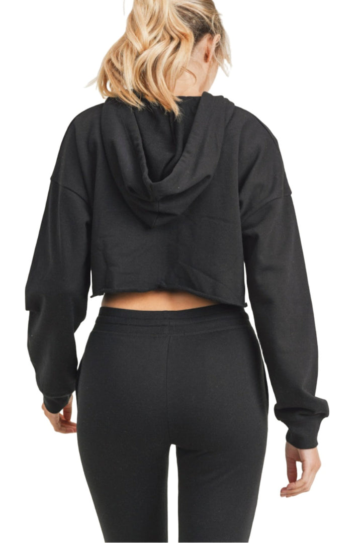 Mono B French Terry Cropped Zip Up Hoodie 9755 - Black - Back View