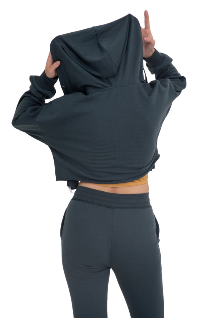 Mono B French Terry Cropped Zip Up Hoodie 9755 - Jungle Green - Back View