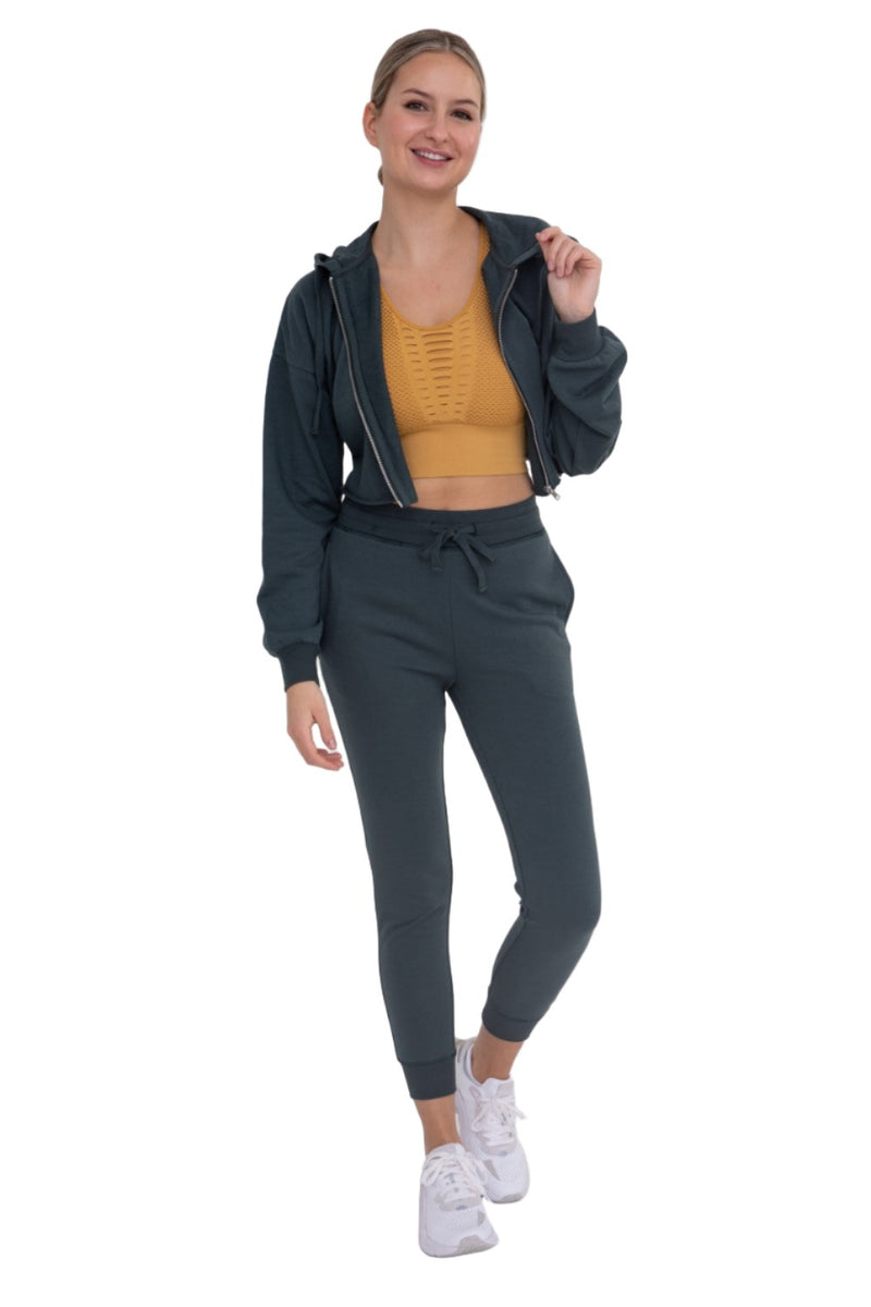 Mono B Pullover Cropped Mesh Hoodie With Contrast Panels