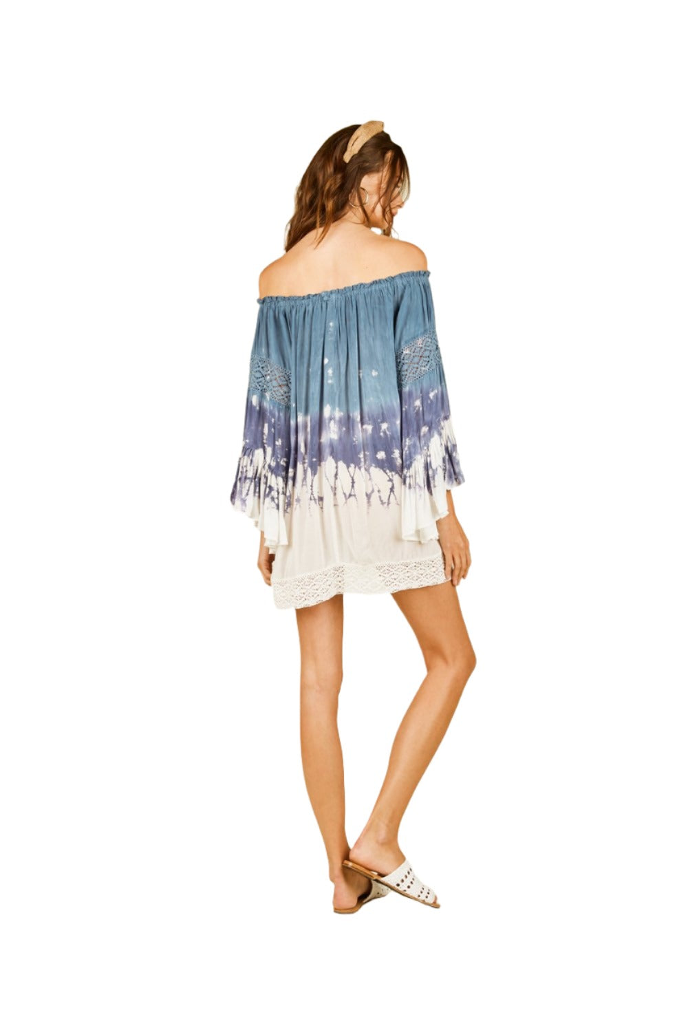 Vintage Havana Tie Dye Crochet Sleeve Cover Up A7011 - Slate Tie Dye - rear view