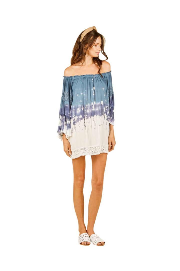 Vintage Havana Tie Dye Crochet Sleeve Cover Up A7011 - Slate Tie Dye - front view