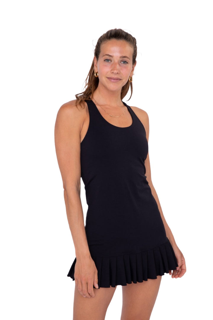 Mono B. Pleated Mini Dress AD-B0442 - Black - Front View