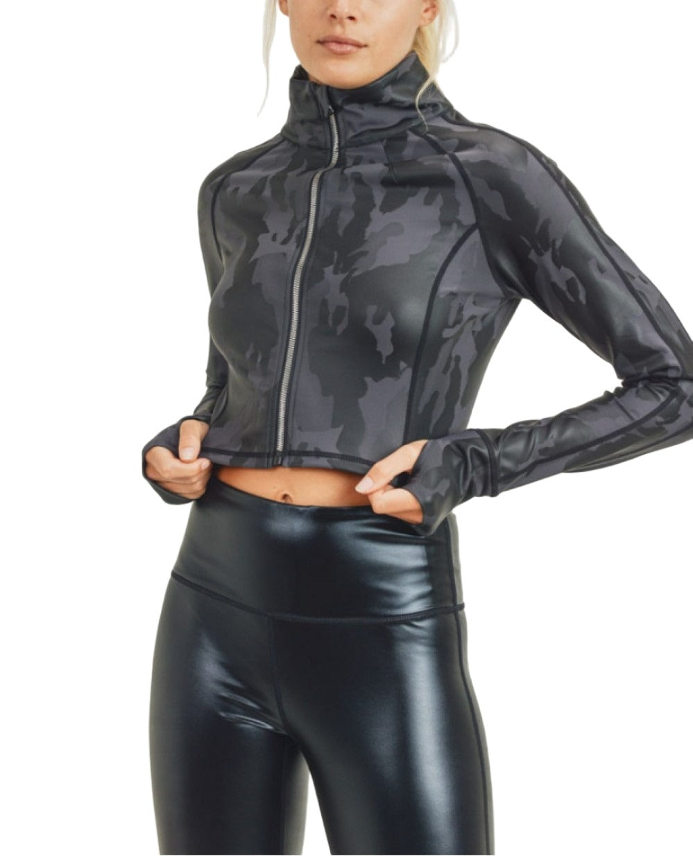 Mono B Camo Foil Cropped Raglan Jacket AJ2913 - front view