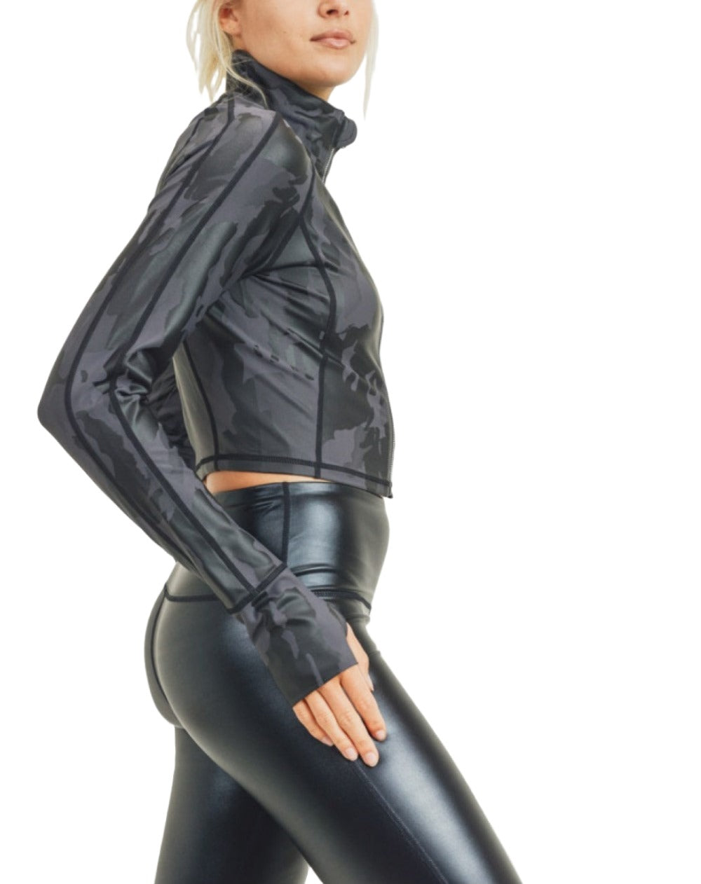 Mono B Camo Foil Cropped Raglan Jacket AJ2913 - side view