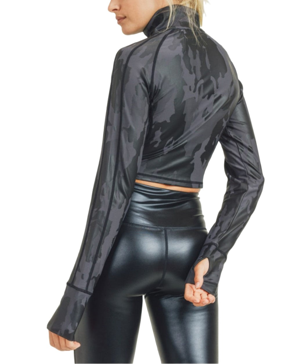 Mono B Camo Foil Cropped Raglan Jacket AJ2913 - rear view