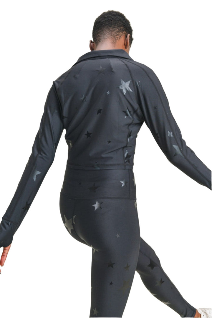 Mono B Star Print Foil Crop Jacket AJ2914 - Black - rear view