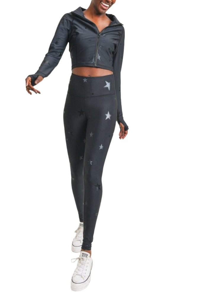 Mono B Star Print Foil Crop Jacket AJ2914 - Black - front alt view