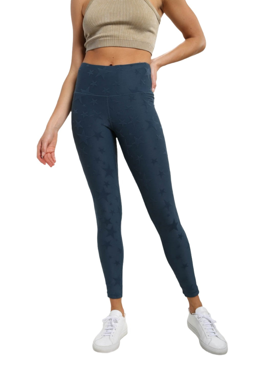 Mono B Seeing Stars High Waist Leggings APH-A0666 and Plus - Midnight Navy - Front View