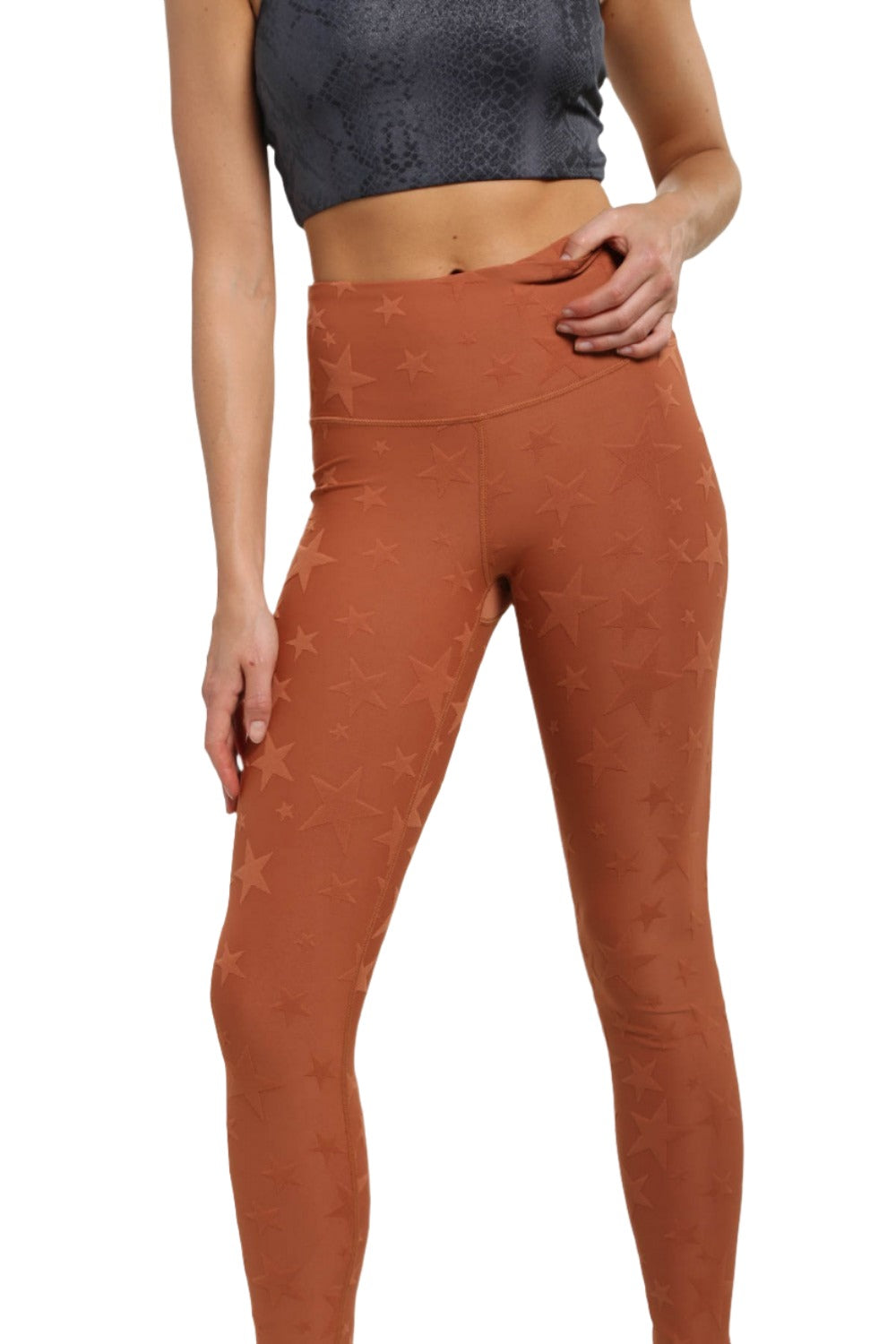 Mono B Seeing Stars High Waist Leggings APH-A0666 and Plus - Copper - Front View2