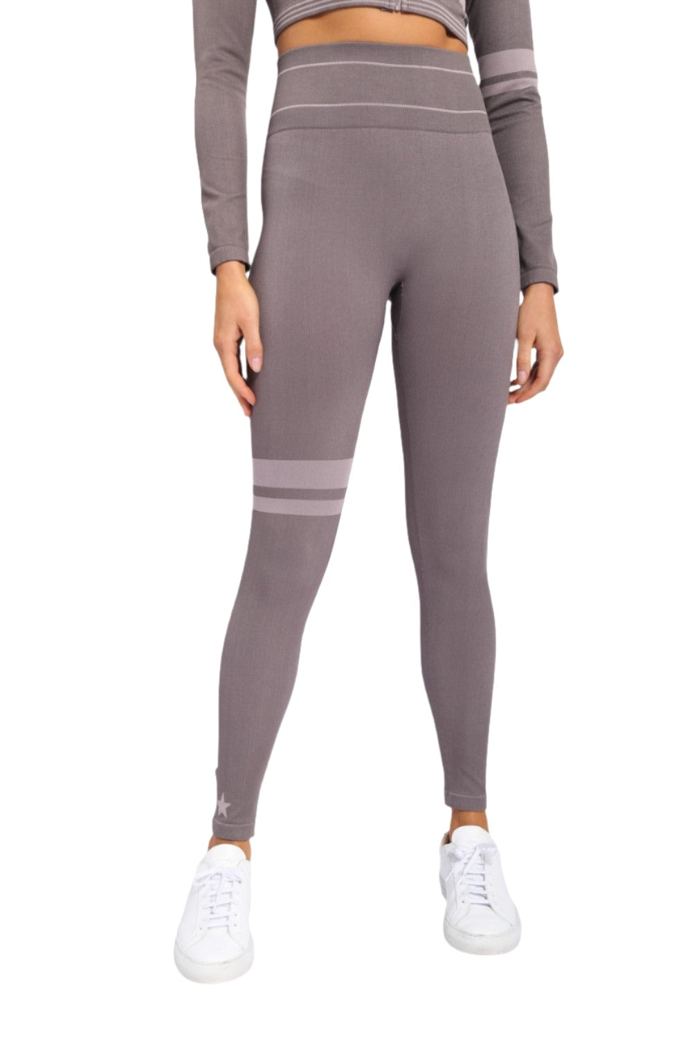 Mono B Stars and Stripes Seamless Legging APH-A0992 - Charcoal - Front View