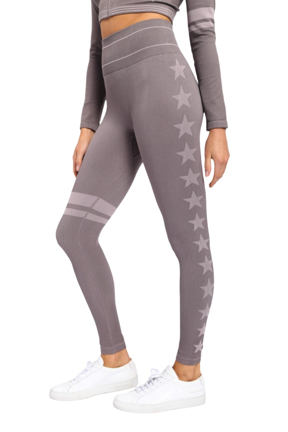 Mono B Stars and Stripes Seamless Legging APH-A0992 - Charcoal - Side View