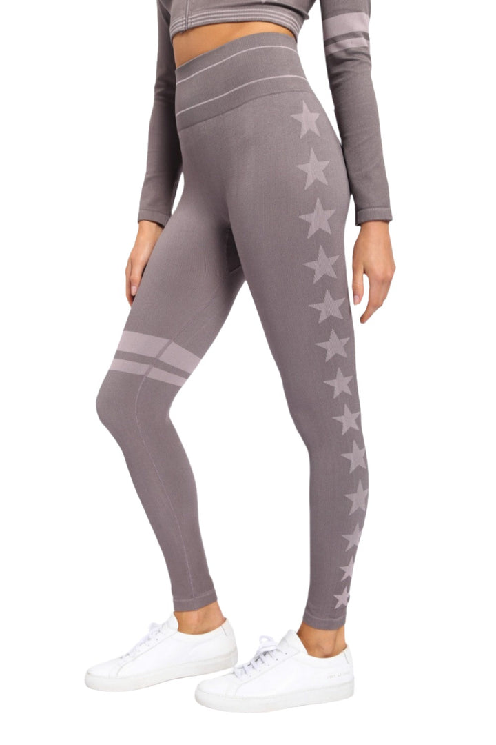 Mono B Stars and Stripes Seamless Legging APH-A0992 - Charcoal - Side View