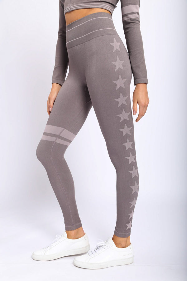 Mono B Stars and Stripes Seamless Legging APH-A0992 - Charcoal - Side View
