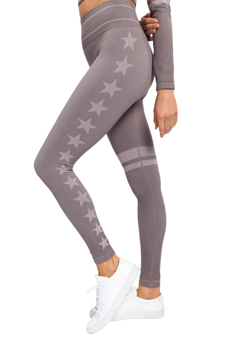 Mono B Stars and Stripes Seamless Legging APH-A0992 - Charcoal - Side View