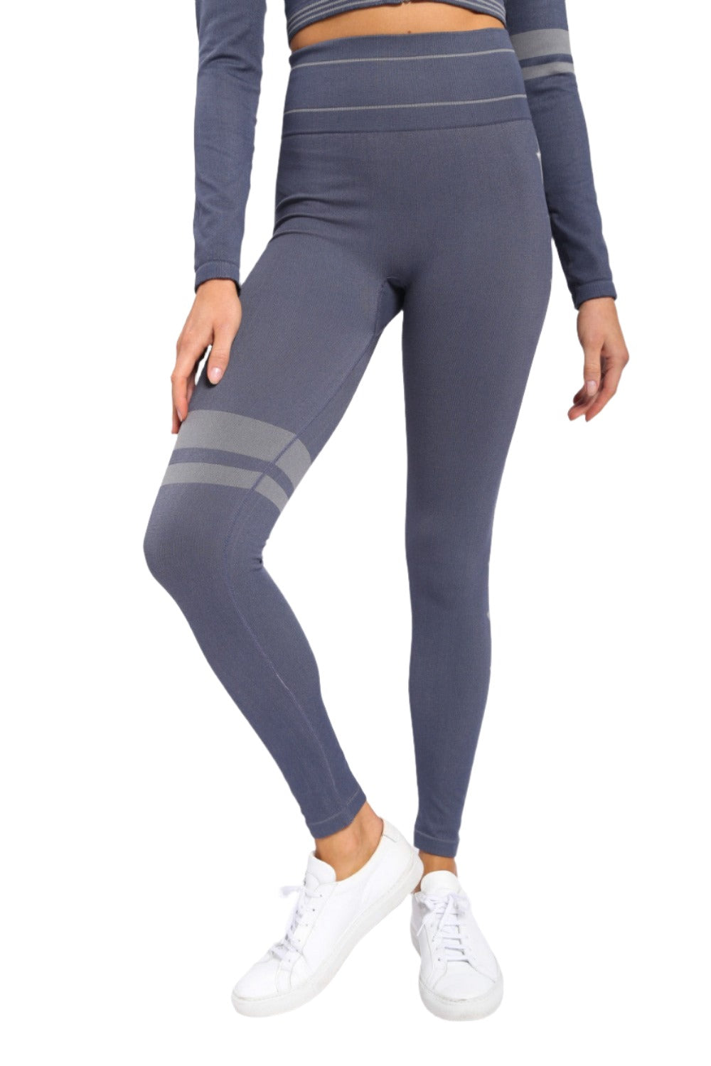 Mono B Stars and Stripes Seamless Legging APH-A0992 - Navy - Front View