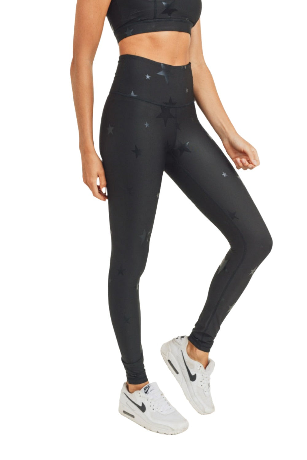 Mono B Star Print Foil Legging APH2898 and Plus -  Black - Side View