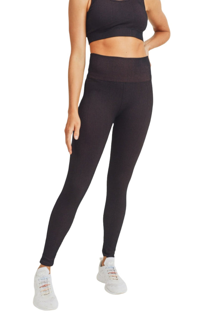 Mono B Ribbed Dry Brush Leggings APH2996 - Black/Rust - Front View