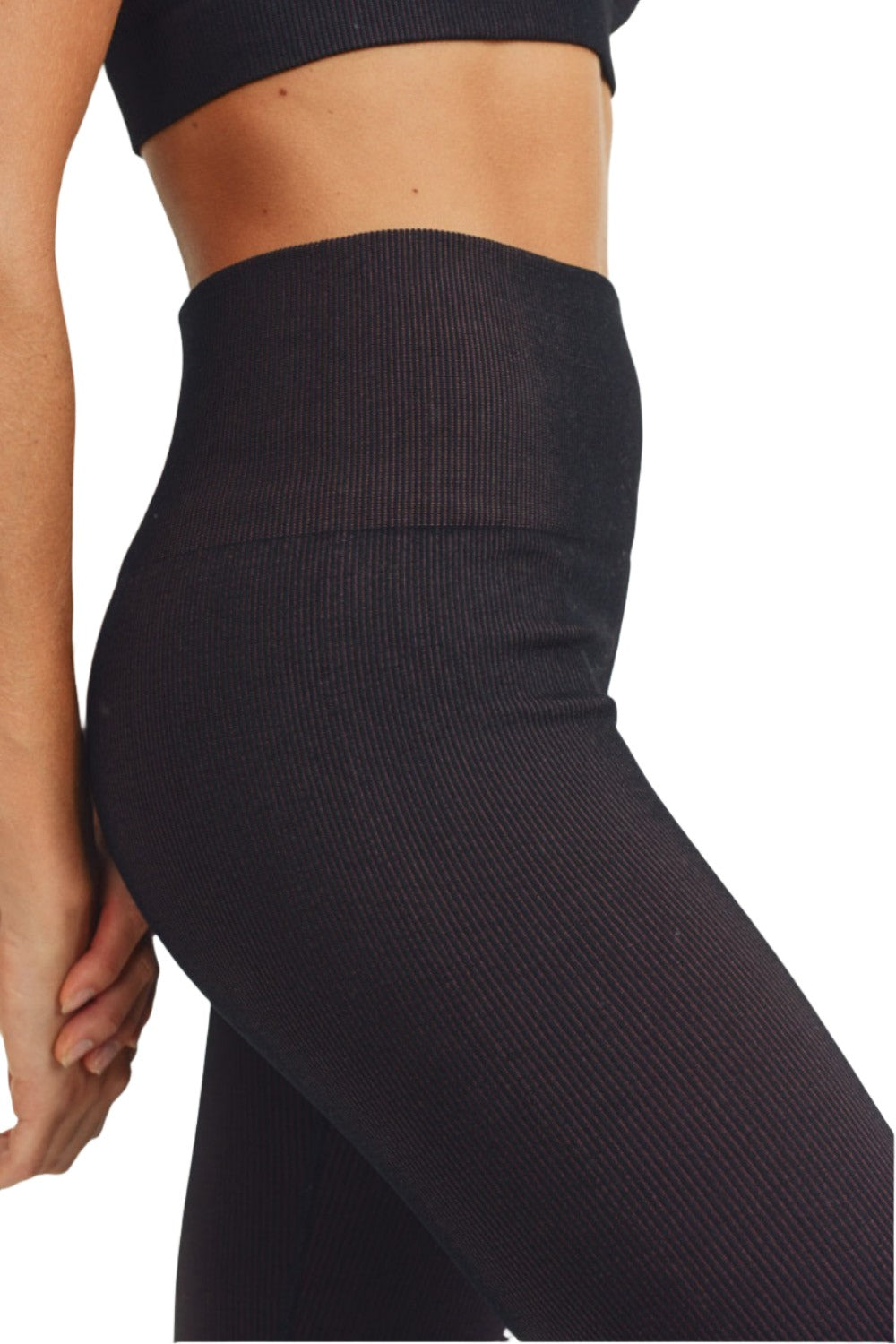 Mono B Ribbed Dry Brush Leggings APH2996 - Black/Rust - Rear View