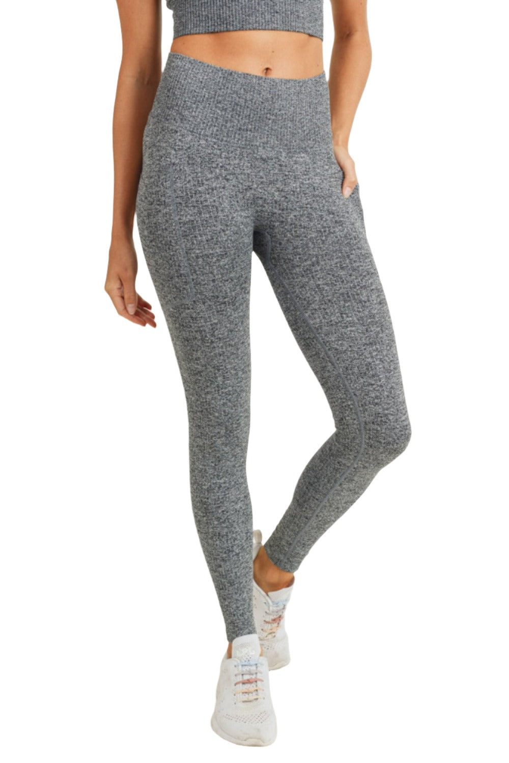 Mono B Seamless Hybrid Pocket Legging APH3042  -  Grey  -  front view