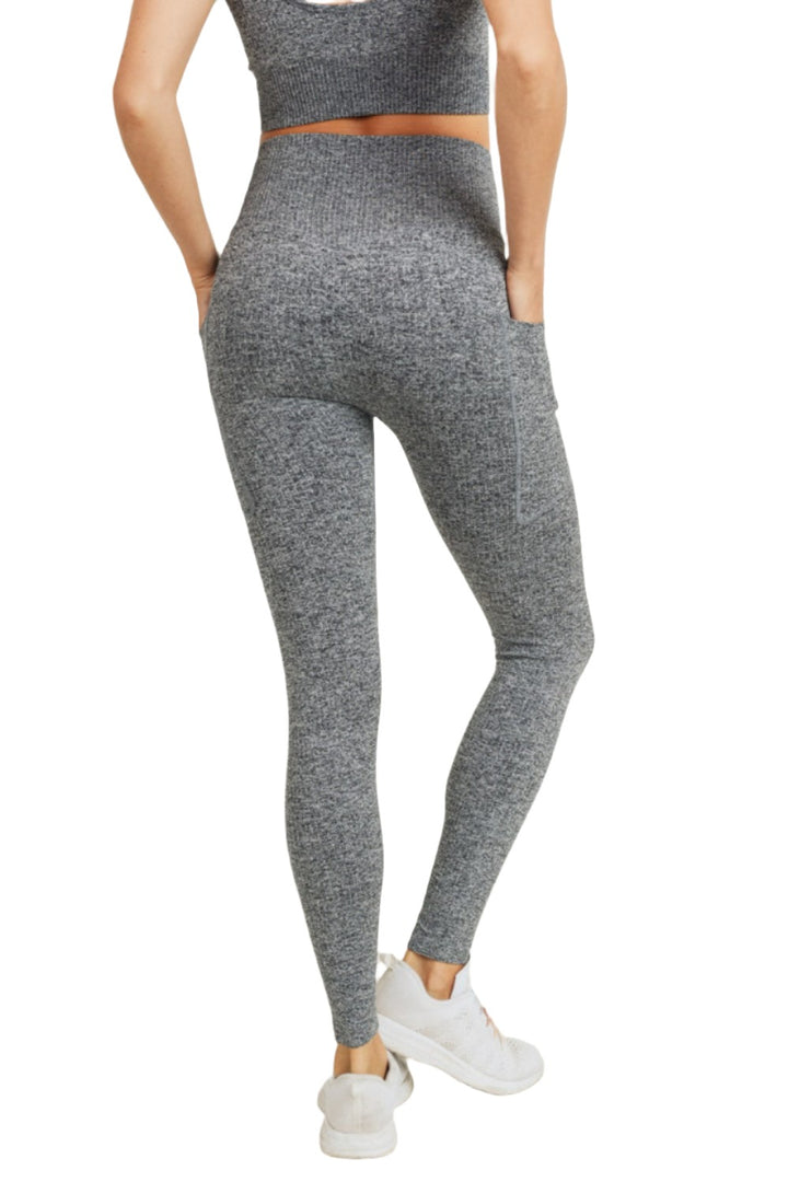 Mono B Seamless Hybrid Pocket Legging APH3042  -  Grey  -  rear view