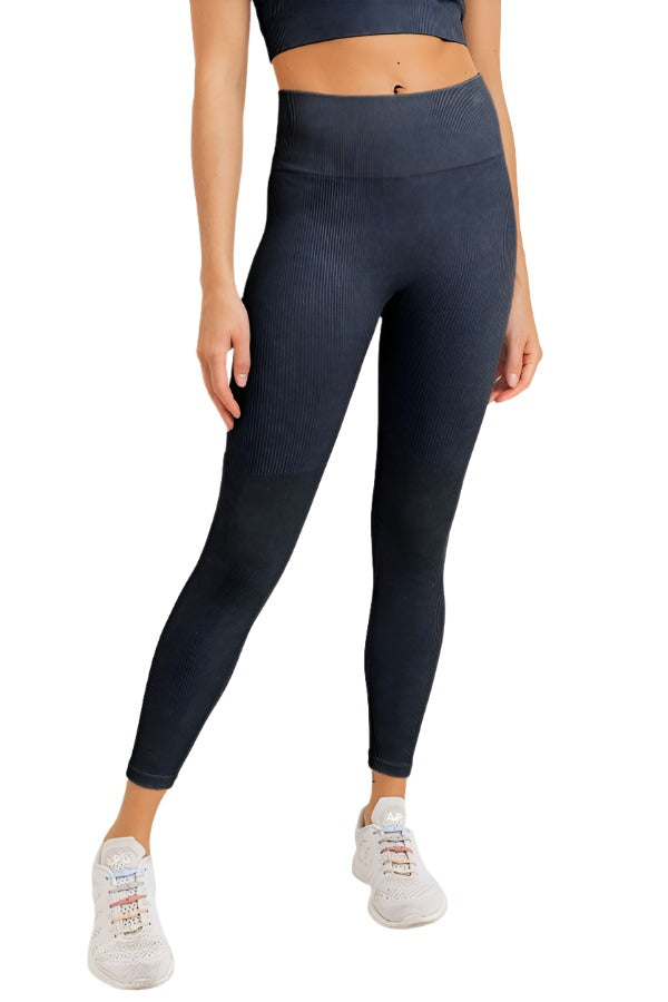 Mono B Ribbed Seamless Leggings APH3126 - Black - Front View