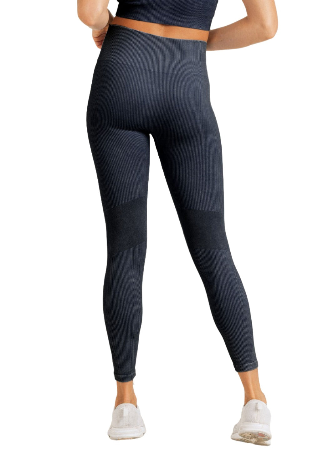 Mono B Ribbed Seamless Leggings APH3126 - Black - Back View
