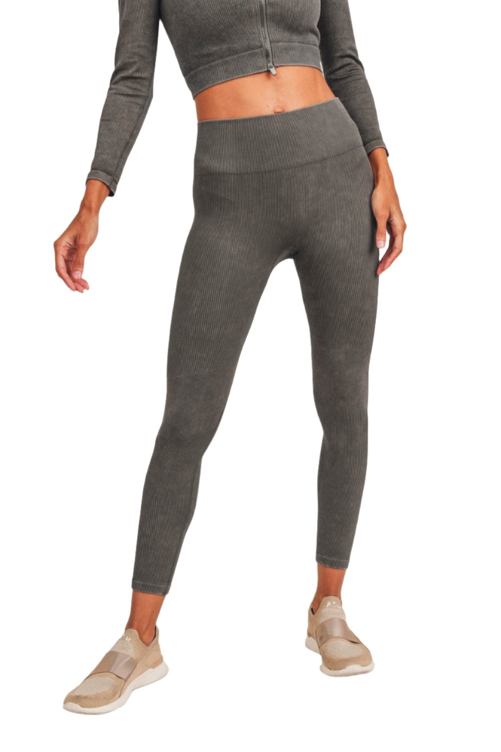 Mono B Ribbed Seamless Leggings APH3126 - Grey - Front View