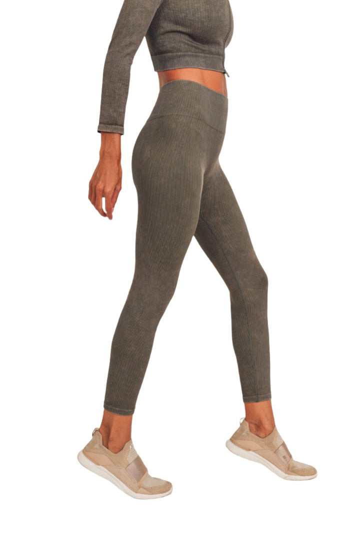 Mono B Ribbed Seamless Leggings APH3126 - Olive -  Side View