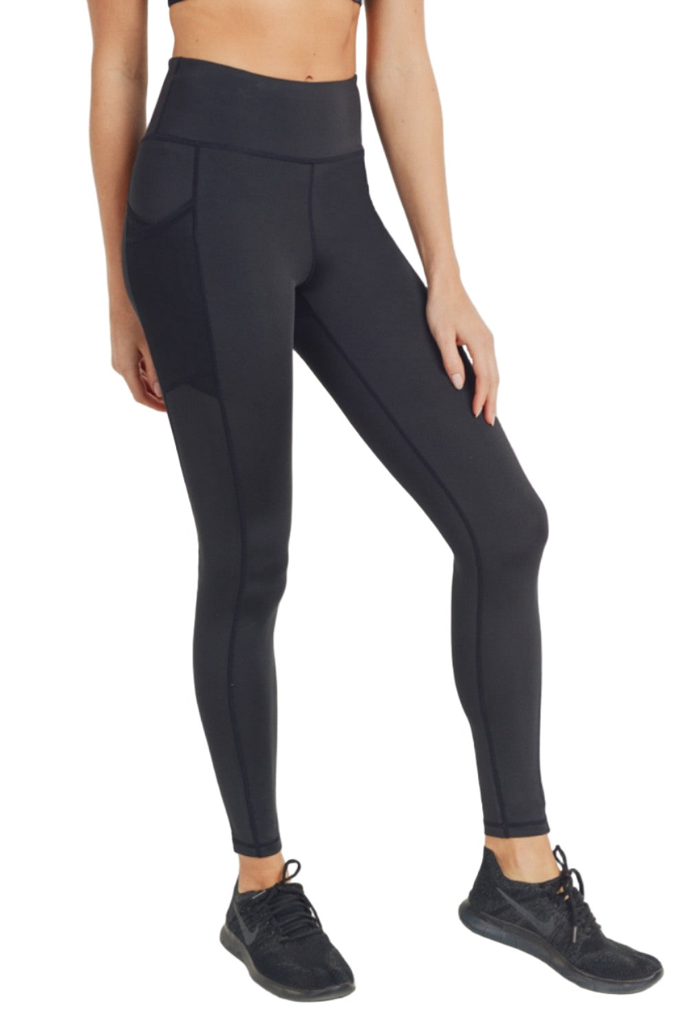 Mono B GREEN Overlay Mesh Pocket Legging APH8005 - Black - front view
