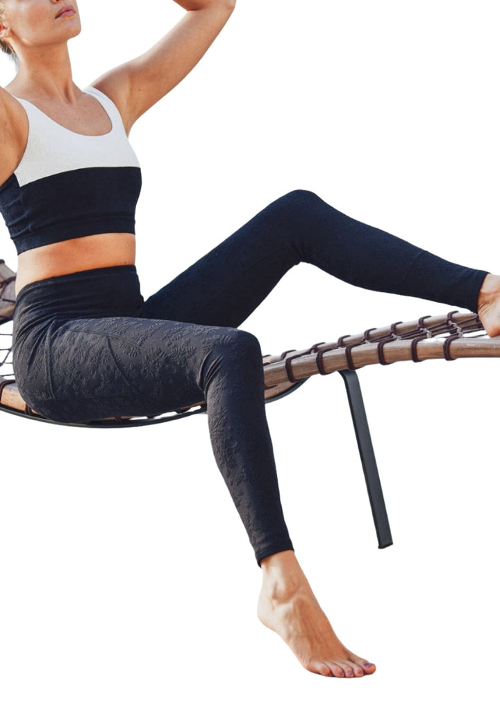 Mono B Textured Florette Jacquard TACTEL® Legging APH8070 - Black - side view