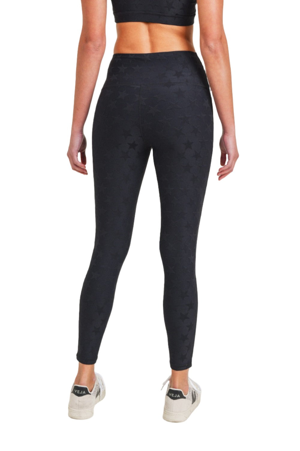 Mono B Textured Star Jacquard Highwaist Leggings Aph8076 - Black - Back View