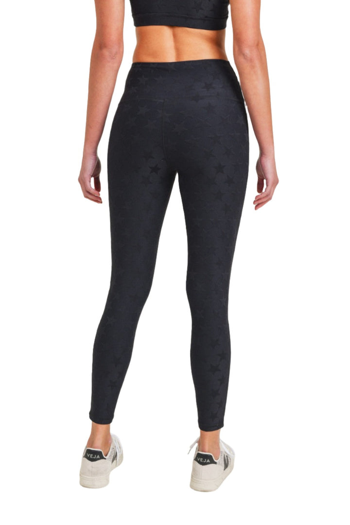 Mono B Textured Star Jacquard Highwaist Leggings Aph8076 - Black - Back View