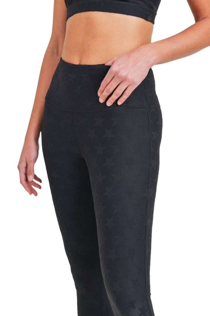 Mono B Textured Star Jacquard Highwaist Leggings Aph8076 - Black - Front View