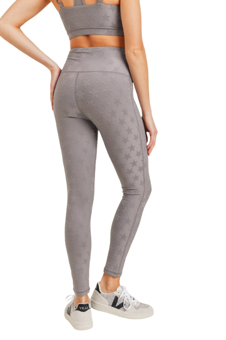 Mono B Textured Star Jacquard Highwaist Leggings Aph8076 - Grey - Back View
