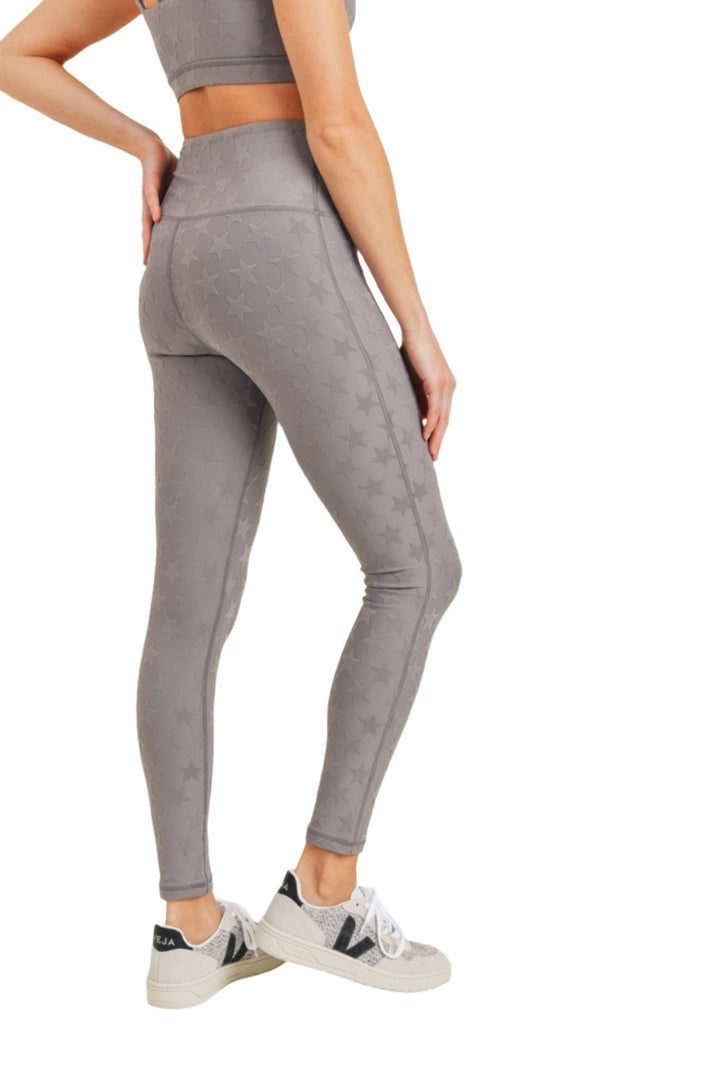 Mono B Textured Star Jacquard Highwaist Leggings Aph8076 - Grey - Back Side View