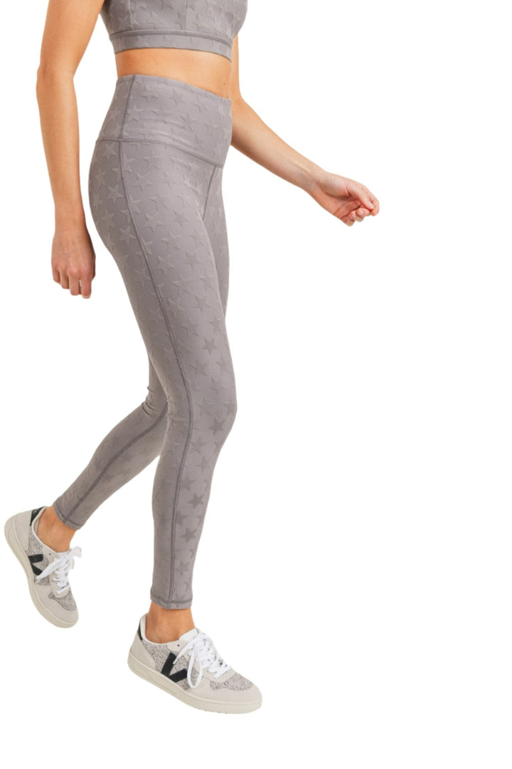 Mono B Textured Star Jacquard Highwaist Leggings Aph8076 - Grey - Side View