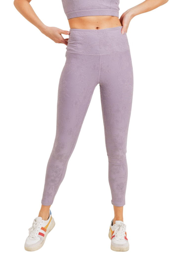 Mono B Textured Hibiscus Jacquard TACTEL Leggings APH8080 - Nirvana - Front View