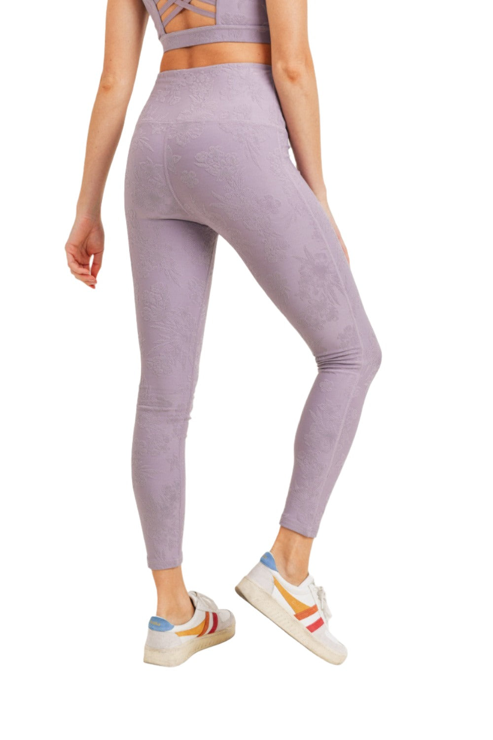 Mono B Textured Hibiscus Jacquard TACTEL Leggings APH8080 - Nirvana - Back View