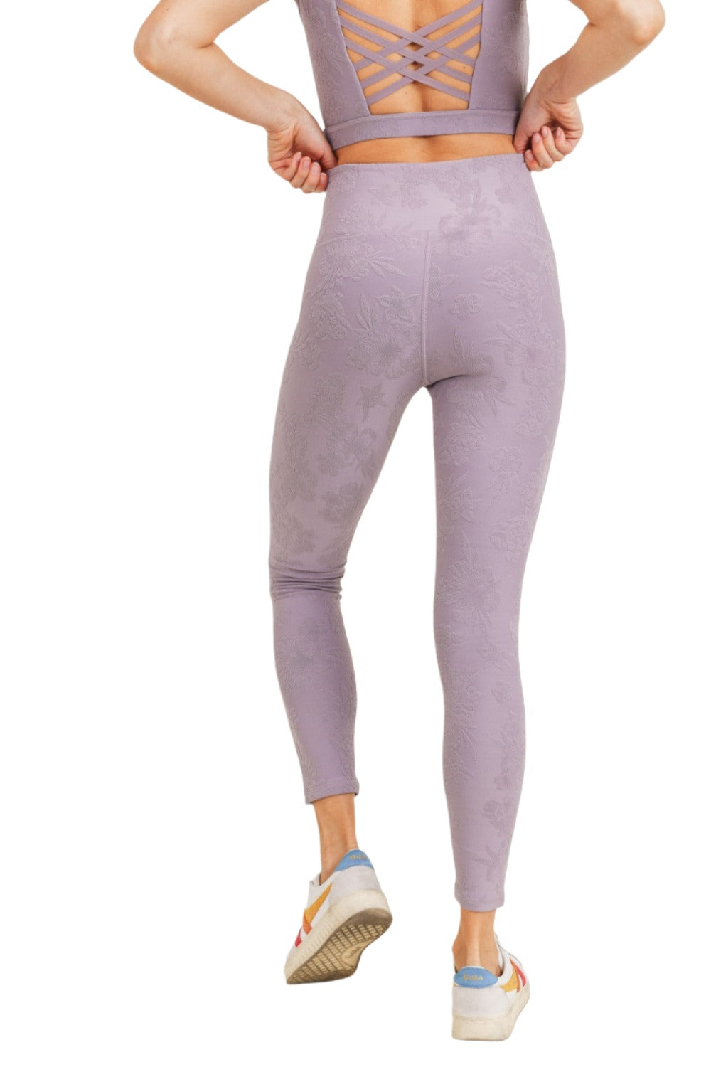 Mono B Textured Hibiscus Jacquard TACTEL Leggings APH8080 - Nirvana - Back View