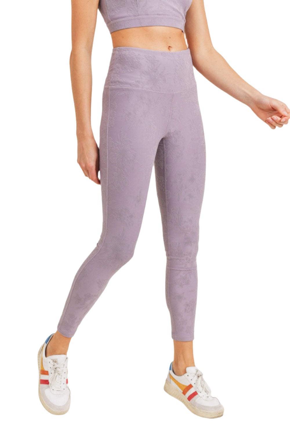 Mono B Textured Hibiscus Jacquard TACTEL Leggings APH8080 - Nirvana - Side View