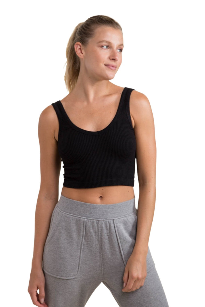 Mono B Seamless Crop Top AT-A08158 - Black - Front View