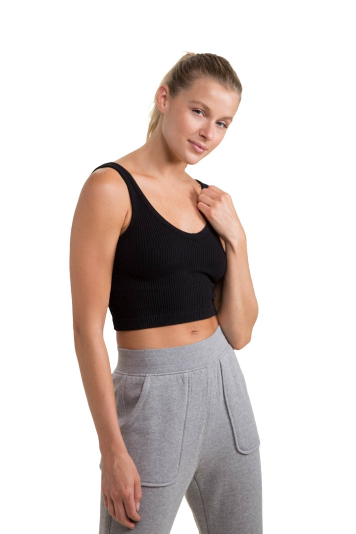 Mono B Seamless Crop Top AT-A08158 - Black - Front Side View