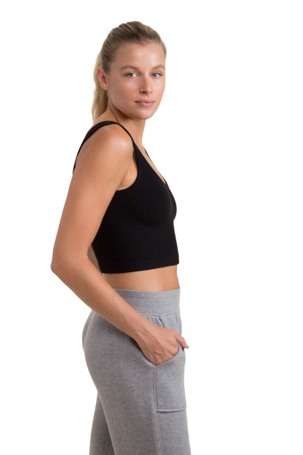 Mono B Seamless Crop Top AT-A08158 - Black - Side View