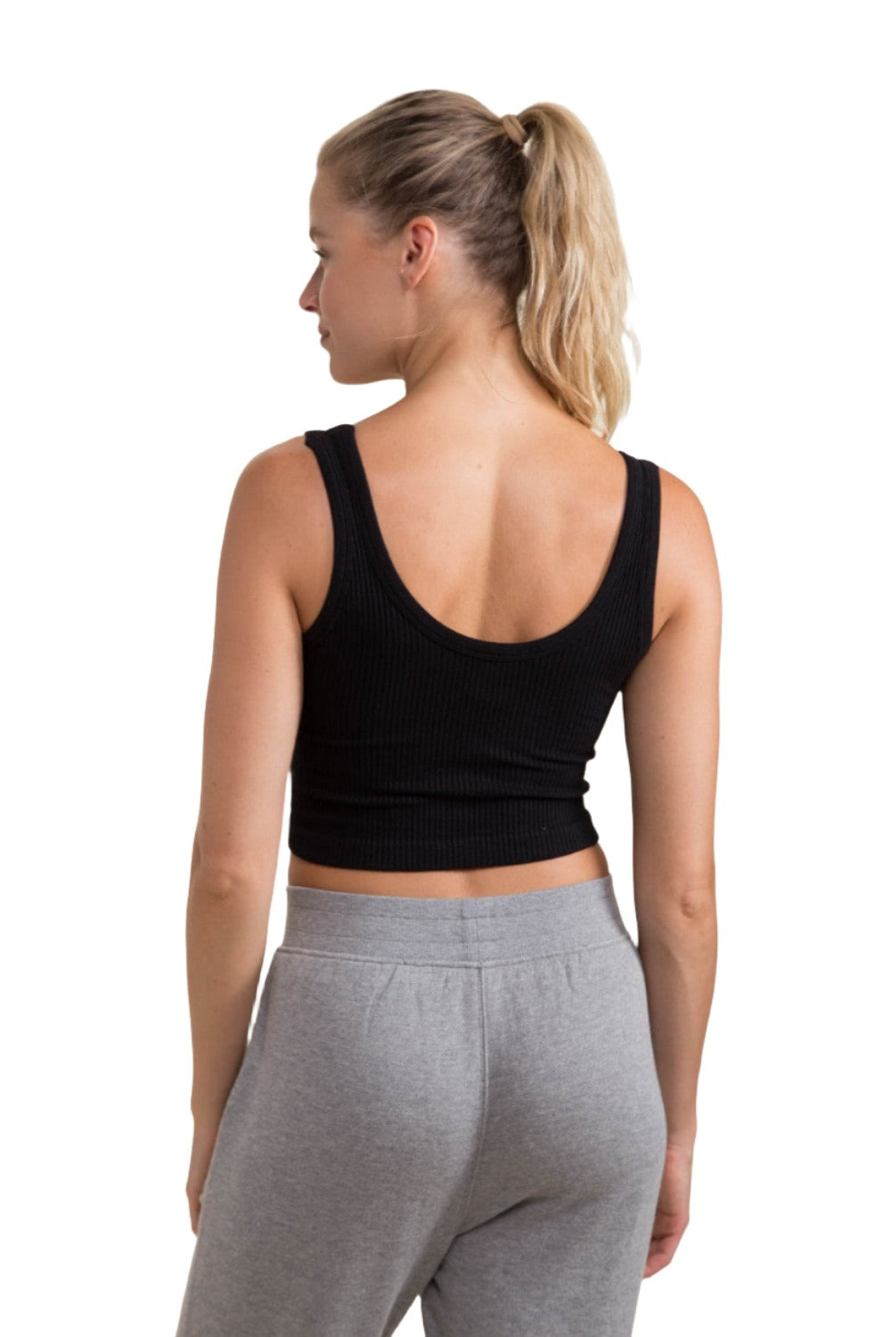 Mono B Seamless Crop Top AT-A08158 - Black - Back View