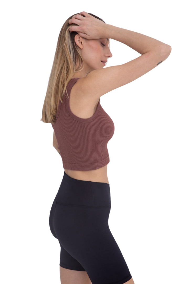 Mono B Seamless Crop Top AT-A08158 - Brown - Side View